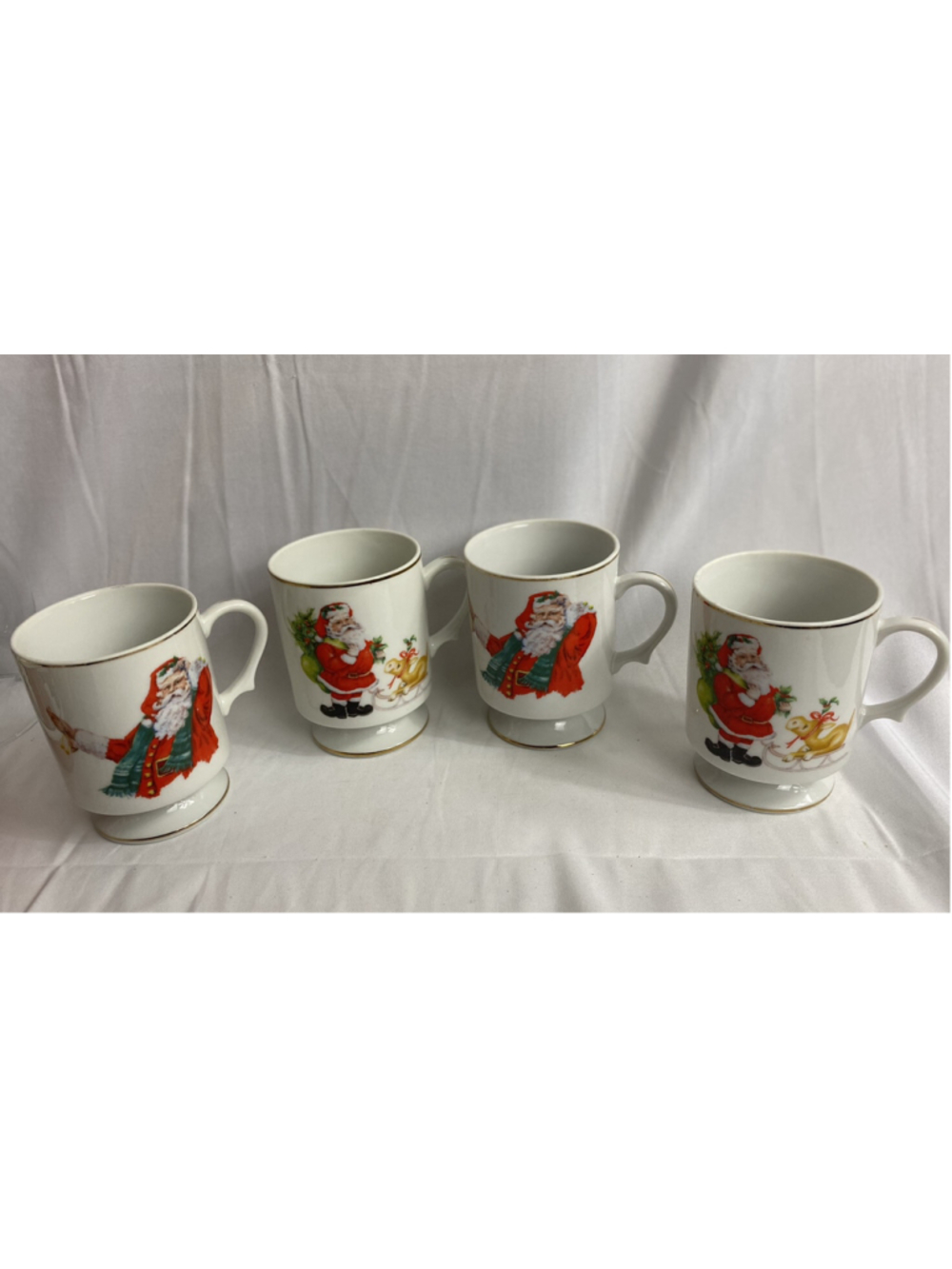 Vtg Lefton Christmas Mugs Cups Santa Stocking Gold Rim Set 4